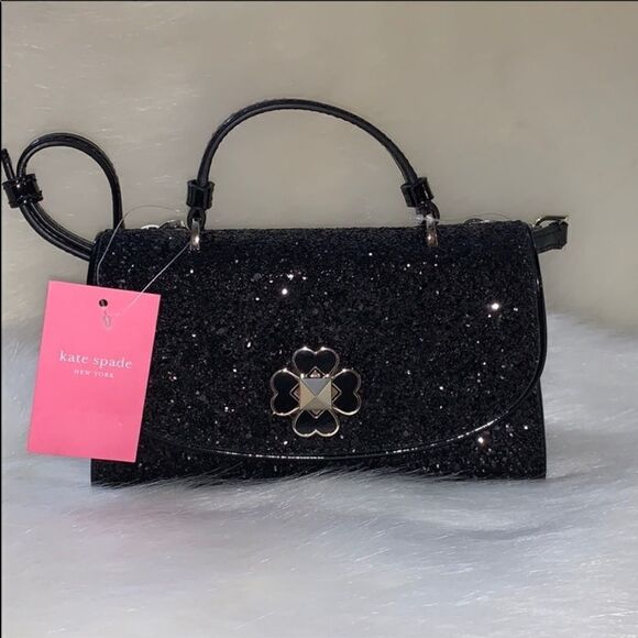AUTHENTIC KATE SPADE BLACK GLITTER ODETTE MINI CROSSBODY BAG - Picture 4 of 11